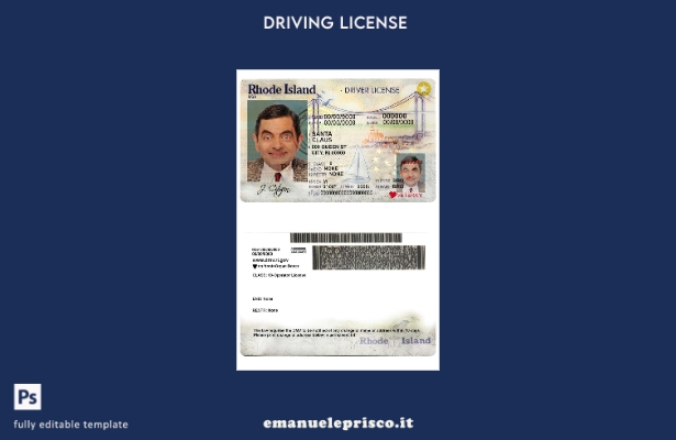 verified style modello di patente di guida dello stato USA Rhode Island in stile verificato template